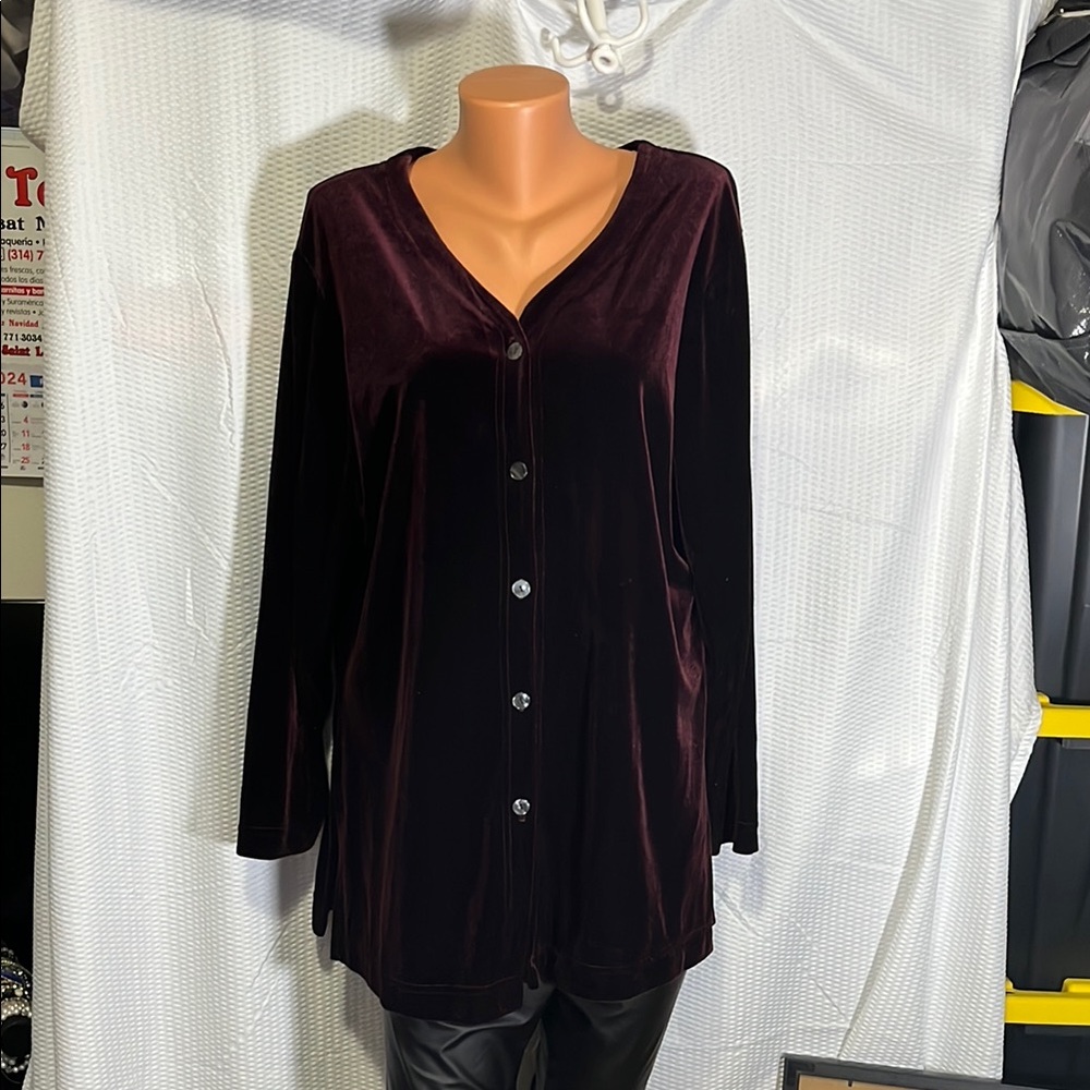 Apostrophe Red Button Down Tunic Notched Collar V… - image 3